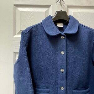 Vintage L.L. Bean Women's Size S Peter Pan Collar Navy Fleece Jacket Pockets USA